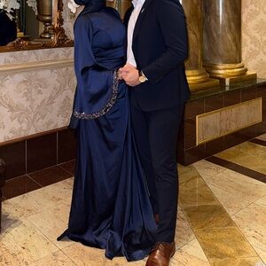 Elegant Navy Blue Satin Dress